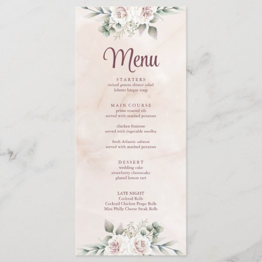 Boho Blush Roze Bloemen Bruiloft Menu Kaart (Voorkant)