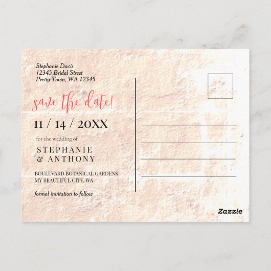 Boho Blush Roze Bloemen Bruiloft Opslaan Datum Briefkaart (Achterkant)