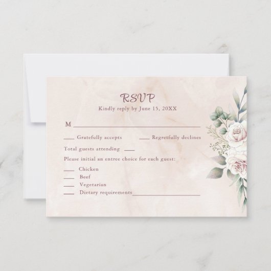 Boho Blush Roze Bloemen Bruiloft RSVP Kaart (Voorkant)