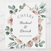 Boho Blush Roze Bloemen Bruiloft Wijn Etiket (Enkel label)