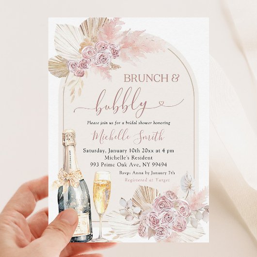 Boho Blush Roze Bloemen Brunch Bubble Vrijgezellen Kaart