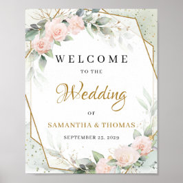 Boho blush roze bloemen en eucalyptus en goud poster