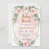 Boho blush roze bloemen en eucalyptus gold lijst kaart (Voorkant)