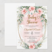 Boho blush roze bloemen en eucalyptus gold lijst kaart (Voorkant / Achterkant)