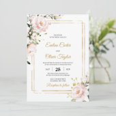 Boho Blush roze bloemen en goud glitter elegant Kaart (Staand voorkant)