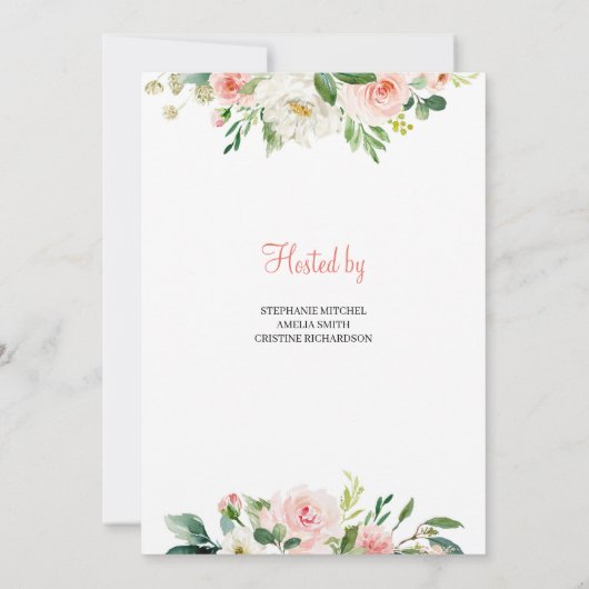 Boho Blush Roze Bloemen en Groen Modern Baby Kaart (Achterkant)