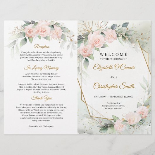 Boho blush roze bloemen Eucalyptus Gold lijst (Voorkant)