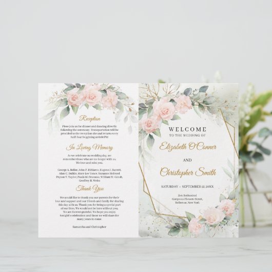 Boho blush roze bloemen Eucalyptus Gold lijst (Staand voorkant)
