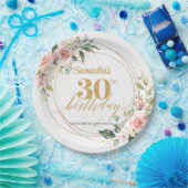 Boho Blush roze bloemen eucalyptus goud 30 verjaar Papieren Bordje (Feest)