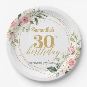 Boho Blush roze bloemen eucalyptus goud 30 verjaar Papieren Bordje