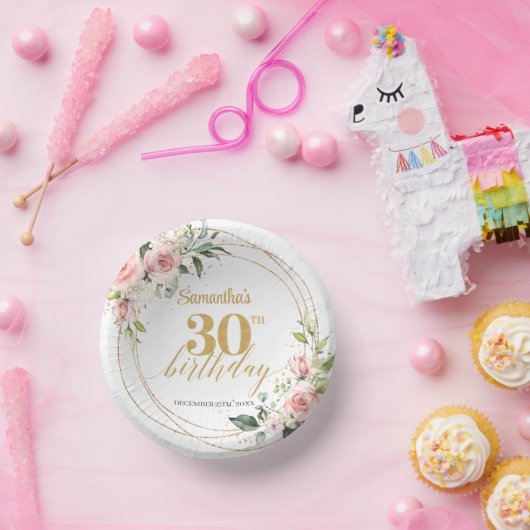 Boho Blush roze bloemen eucalyptus goud 30 verjaar Papieren Kommen (Feest)