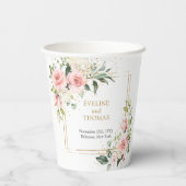 Boho Blush roze bloemen eucalyptus gouden bruiloft Papieren Bekers (Achterkant)