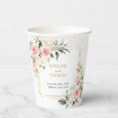 Boho Blush roze bloemen eucalyptus gouden bruiloft Papieren Bekers (Voorkant)