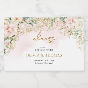 Boho Blush roze bloemen eucalyptus gouden bruiloft Sparkling Wijnetiket