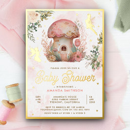 Boho Blush Roze Bloemen Fairy Baby shower Goud Folie Uitnodiging