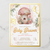 Boho Blush Roze Bloemen Fairy Baby shower Goud Folie Uitnodiging (Voorkant)