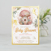 Boho Blush Roze Bloemen Fairy Baby shower Goud Folie Uitnodiging (Staand Voorkant)