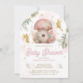 Boho Blush Roze Bloemen Goud Sprookjesboog Baby sh Kaart (Voorkant)