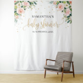 Boho blush roze bloemen groen baby shower wandkleed (In situ)