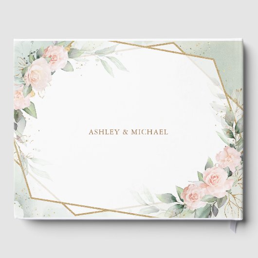Boho Blush roze bloemen groen en gouden bruiloft Gastenboek (Achterkant)