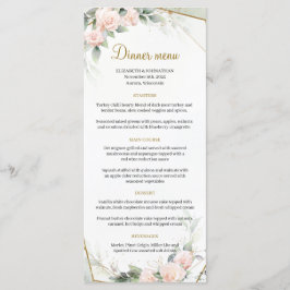 Boho Blush roze Bloemen Groen Goud Lijst Bruiloft Menu