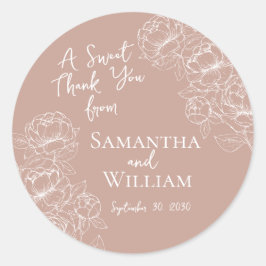 Boho Blush Roze Bloemen Huwelijk Dank u gunst Ronde Sticker