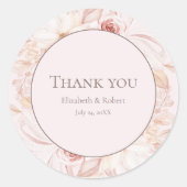 Boho Blush Roze Bloemen Huwelijk Dank u Sticker (Voorkant)