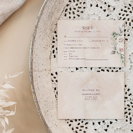 Boho Blush Roze Bloemen Huwelijk RSVP Kaart