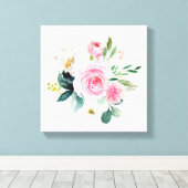 Boho blush roze bloemen kids Canvas Print (Insitu (Houten vloer))