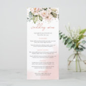 Boho Blush Roze Bloemen Rozen Bruiloft Menu Modern (Staand voorkant)