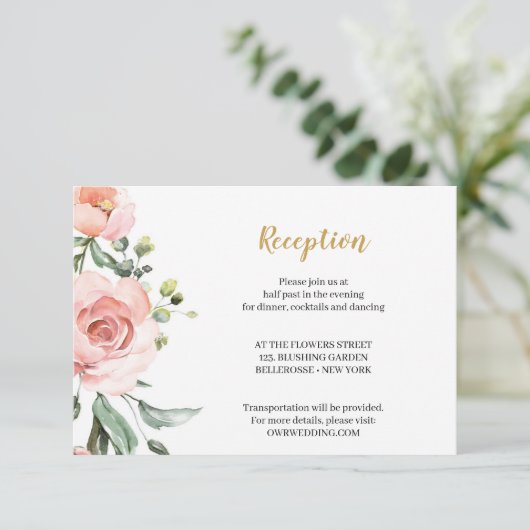 Boho Blush Roze Bloemen Rozen Gouden Geometrische  Informatiekaartje (Staand voorkant)