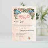 Boho Blush Roze Bloemen Storybook Bruiloft RSVP Kaartje (Staand voorkant)