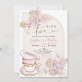 Boho Blush Roze Bloemen Thee voor Twee Verjaardag Kaart (Voorkant)