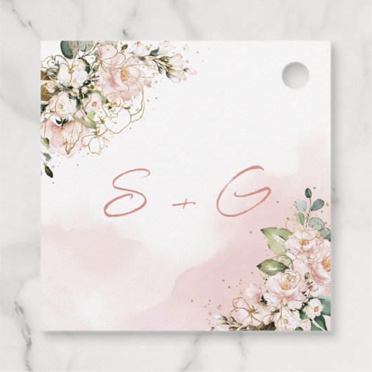 Boho blush roze bloemenbruiloft initialen monogram bedankjes labels (Achterkant)