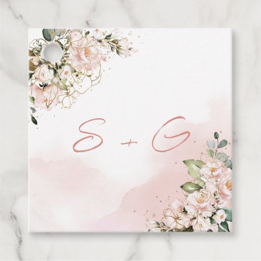 Boho blush roze bloemenbruiloft initialen monogram bedankjes labels (Voorkant)