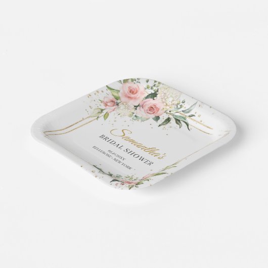 Boho Blush roze bloemeneucalyptus goud Bridal Papieren Bordje (Gebogen)