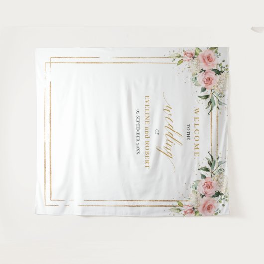 Boho Blush roze bloemeneucalyptus goud Bruiloft Wandkleed (Voorkant (horizontaal))