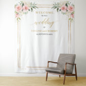 Boho Blush roze bloemeneucalyptus goud Bruiloft Wandkleed (In situ)