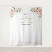 Boho Blush roze bloemeneucalyptus goud Bruiloft Wandkleed (Voorkant)