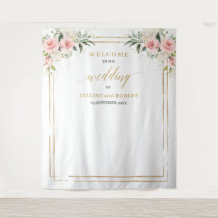 Boho Blush roze bloemeneucalyptus goud Bruiloft Wandkleed