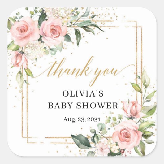 Boho Blush roze bloemeneucalyptus gouden Baby show Vierkante Sticker (Voorkant)