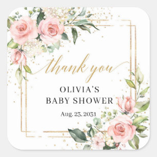 Boho Blush roze bloemeneucalyptus gouden Baby show Vierkante Sticker