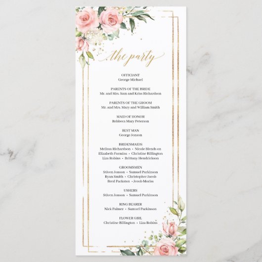 Boho Blush roze bloemeneucalyptus gouden programma Programmakaart (Achterkant)