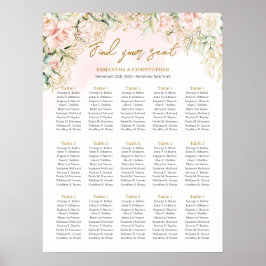 Boho blush roze bloemengoud 15 tafels zitplaatsen poster