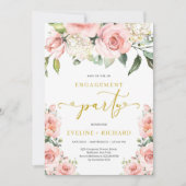 Boho blush roze bloemengoud belettering verloving kaart (Voorkant)
