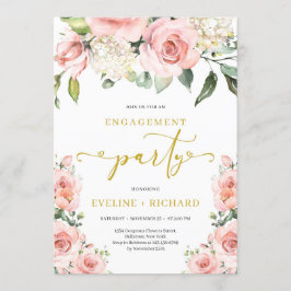 Boho blush roze bloemengoud belettering verloving kaart