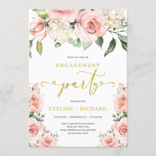 Boho blush roze bloemengoud belettering verloving kaart