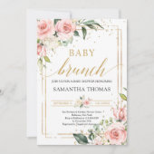 Boho blush roze bloemengoud glitter baby brunch kaart (Voorkant)