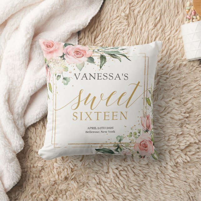 Boho Blush roze bloemengoud glitter zoet zestien Kussen (Deken)