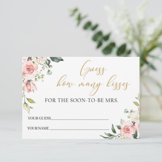 Boho blush roze bloemengoud hoeveel kussen informatiekaartje (Staand voorkant)